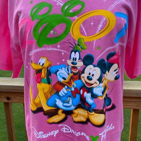 Walt Disney World S 2007 Mickey Mouse Dreams Florida Pink T-Shirt Goofy Pluto - Picture 10 of 11